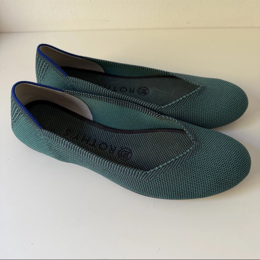 Rothy's The Flat Emerald Green Slip On Knit Ballet  Shoes Rounded Toe Sz 7 - Picture 4 of 11